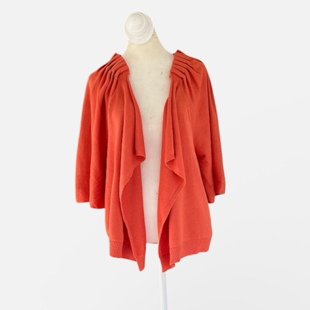 Winter Silks Open Front Silk Blend Knit Cardigan in Coral Size Large NEW